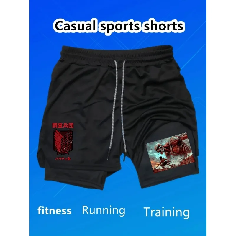 

Anime Human Giant War Performance Shorts Men 2in1 Running Compression Shorts Training Gym Sportswear Workout Shorts with Pockets