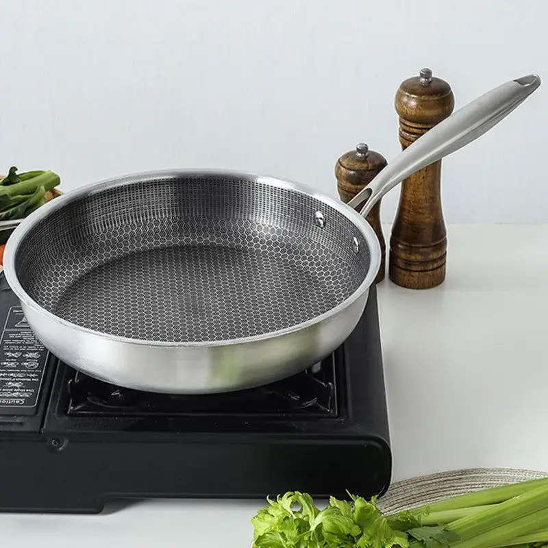 Stainless Steel Frying Pan Nonstick Honeycomb Fry Pan With Lid Induction Ceramic Electric Gas Cooktops Compatible