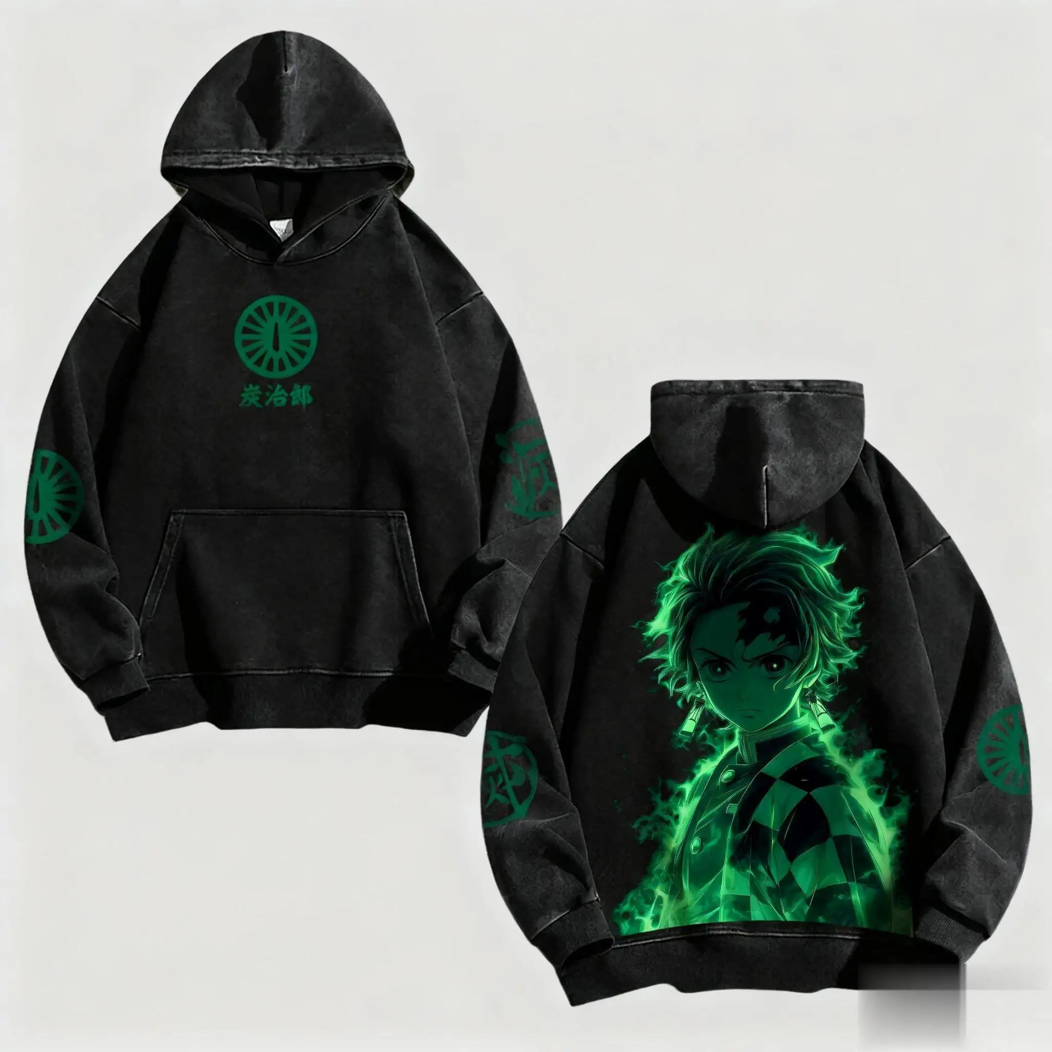 Sweater Hoodie Unisex Oversize Model Vintage Demon Slayer Streetwear Pria Wanita Pullover Kasual Y2k Atasan Harajuku Musim Gugur Terbaru