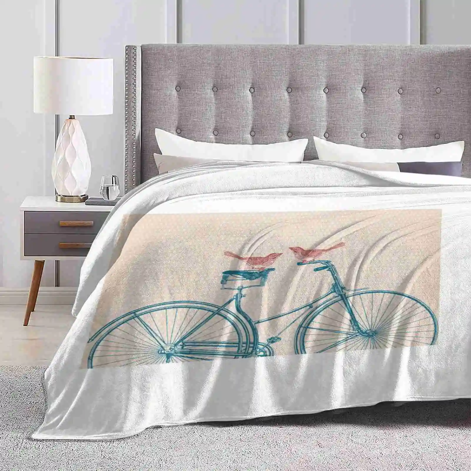 Birds On A Bicycle Creative Design Light Thin Soft Flannel Blanket Bird Bicycle Love Valentine Invite Engagement General