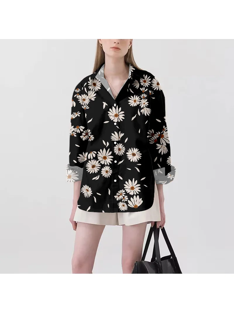 Women's Button Down Shirt Jacket Beautiful Floral Print Flip Collar Long Sleeve Shirt Outdoor Casual Dress Fashion Single