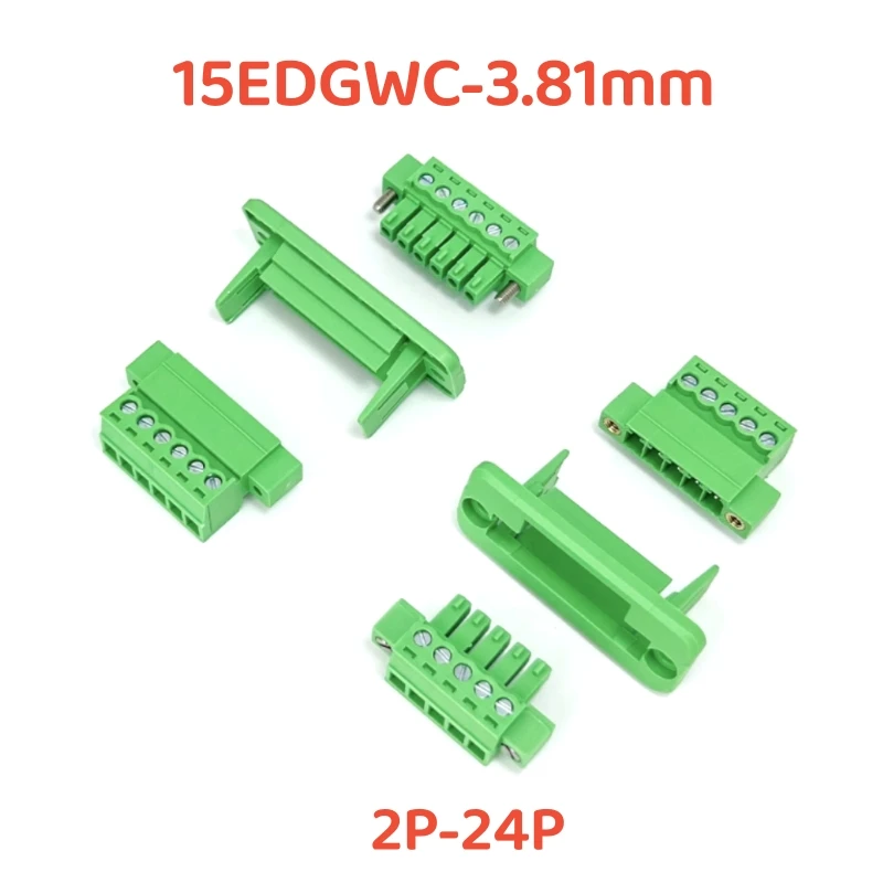 A complete set of solderless wall terminal fixed panel 15EDGWC-3.81mm with flange plug-in plug-in terminal block
