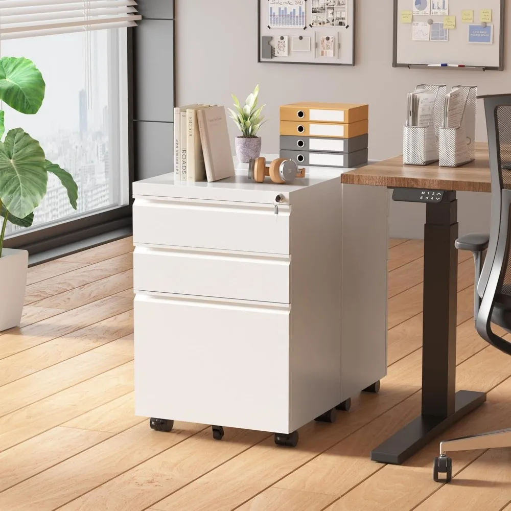 3-Drawer Metal Vertical Rolling File Cabinet for Small Spaces, Fully Assembled with Wheels, Under Desk Storage Solution