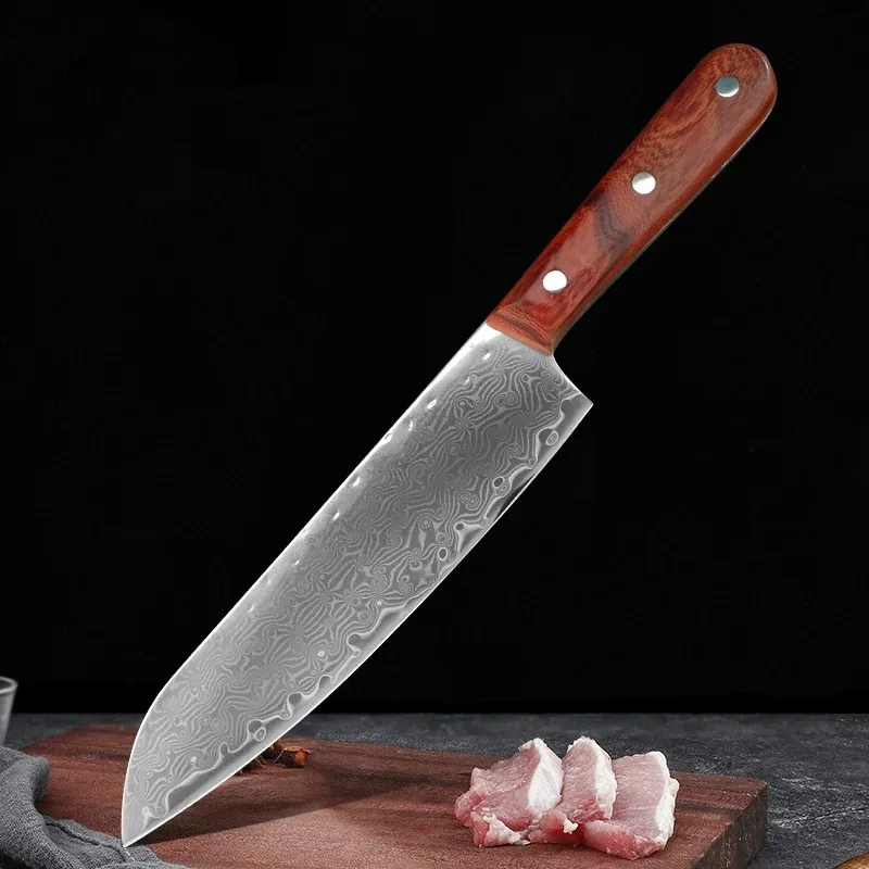 Damascus Steel Chef Knife Japanese Kitchen Knife Sharp Blade Slicing Boning Knives Cleaver Meat Butcher Cutter Wood Handle