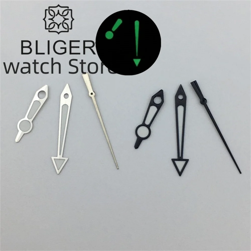 BLIGER watch hands black silver hands green luminous fit NH35 NH36 movement