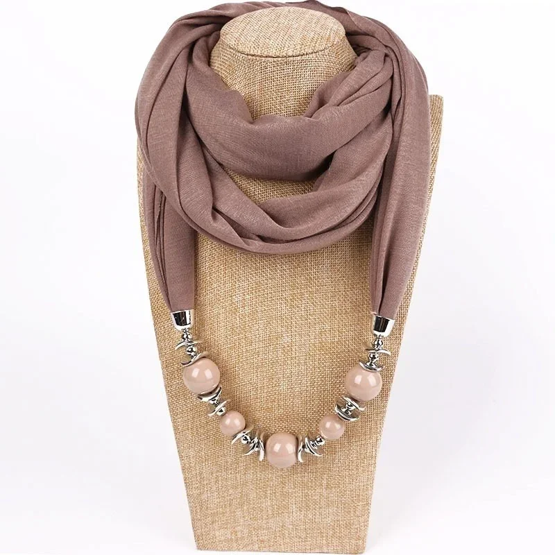 New Fashion Scarves Collar Pendant Scarf Beads Solid Color Jewelry Fancy Bead Bib Fashion Vintage Ethnic Scarf Necklace Women