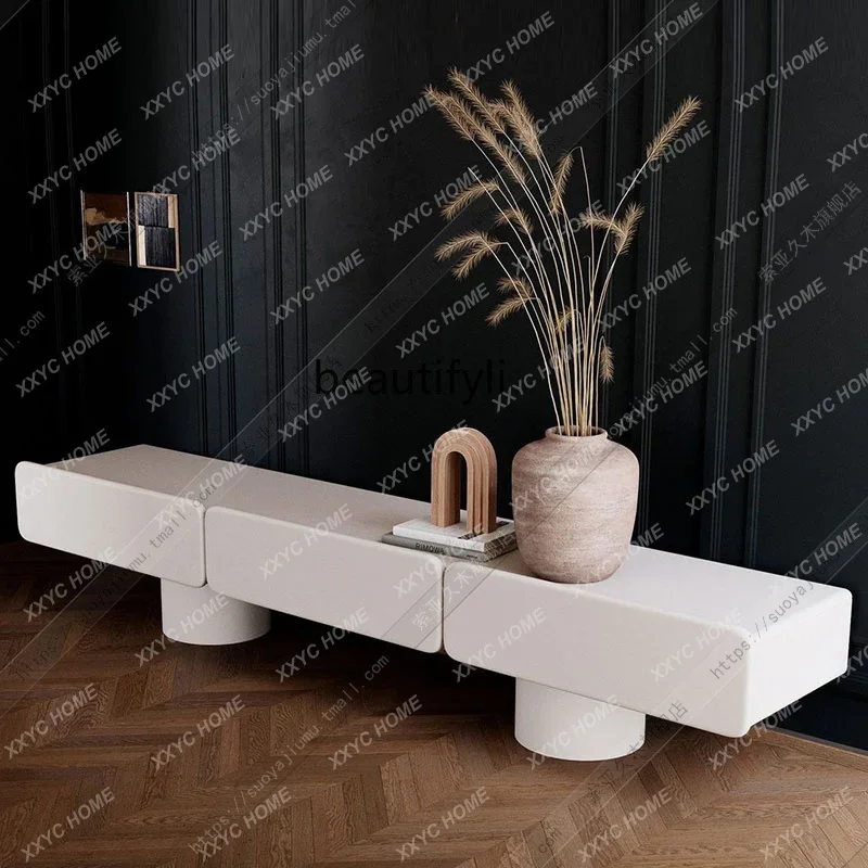 

A Modern simple light luxury solid wood TV cabinet French cream style living room home, locker
