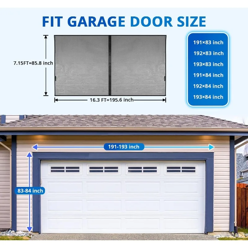 Garage Door Screen For 2 Car 16x7FT, Magnetic Screen Garage with Retractable Fiberglass Mesh and Heavy Duty Weighted Bottom