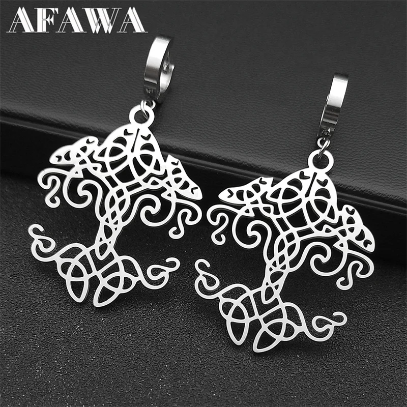 Triquetra Knot Amulet Tree Of Life Hoop Earrings for Women Stainless Steel Witch Wicca Amulet Dangle Earring Jewelry E3853S02