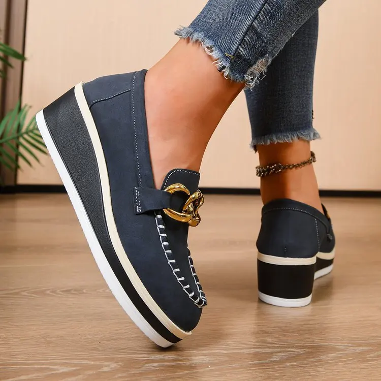 Women Suede Leather Platform Loafers Spring Autumn British Style Elegant Moccasins Shoes Women's Slip on Non Slip Casual Shoes