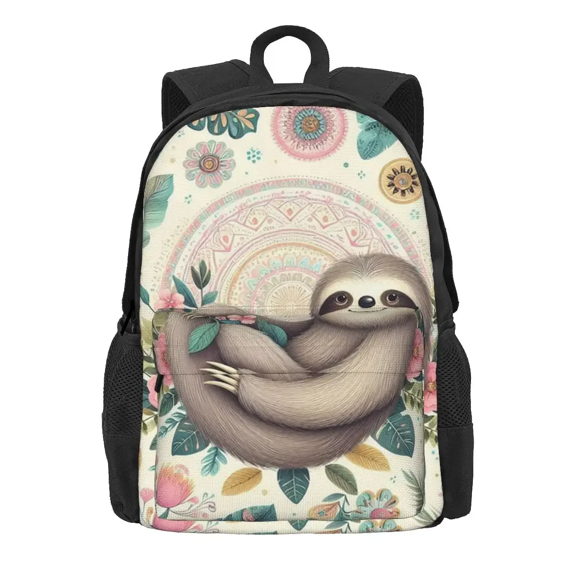 Happy Boho Sloth Floral Backpacks Boys Girls Bookbag Children School Bags Cartoon Kids Rucksack Laptop Rucksack Shoulder Bag