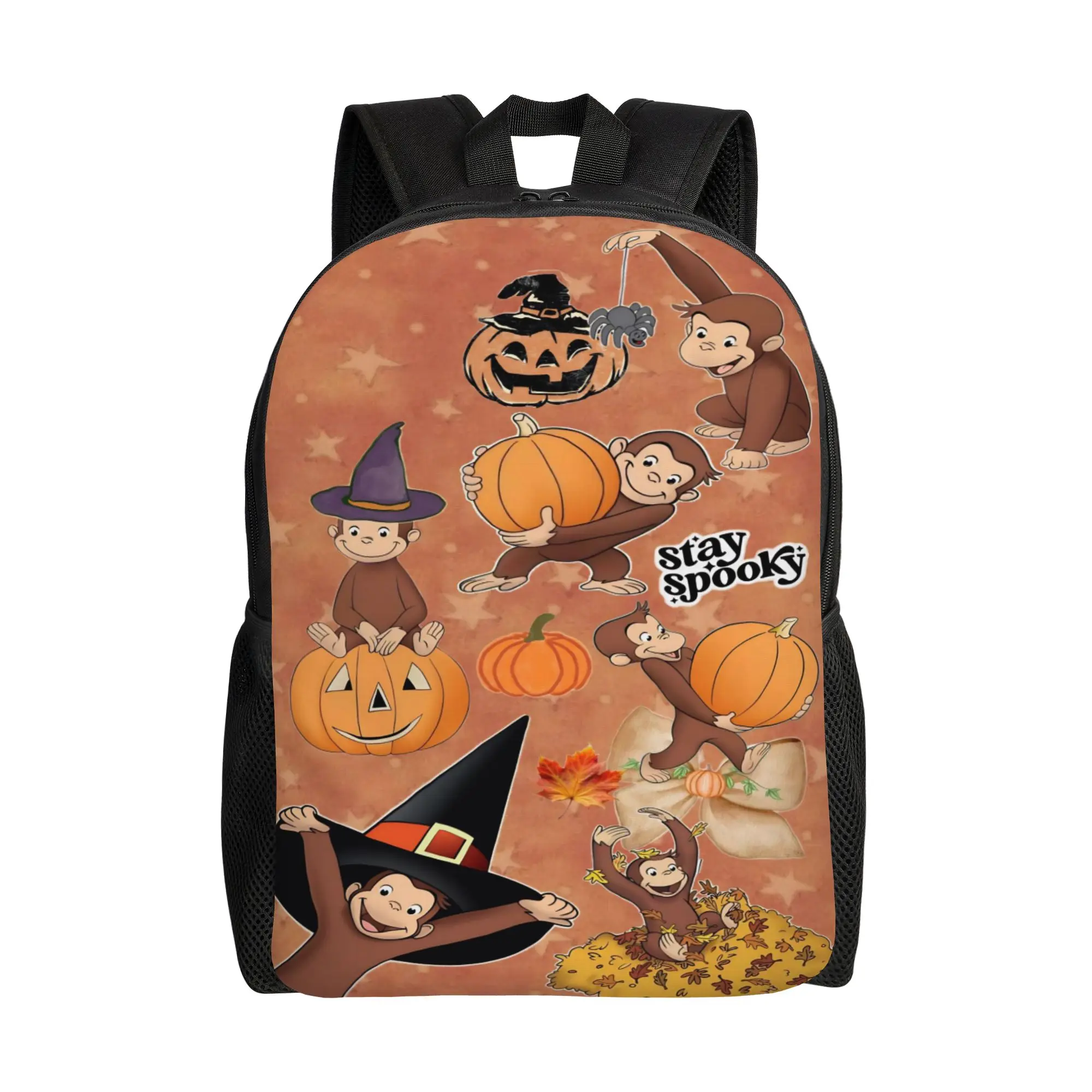 Halloween Curious George Themed(2) Backpack  Workout Backpacks Male Aesthetic School Bags Custom Big Rucksack