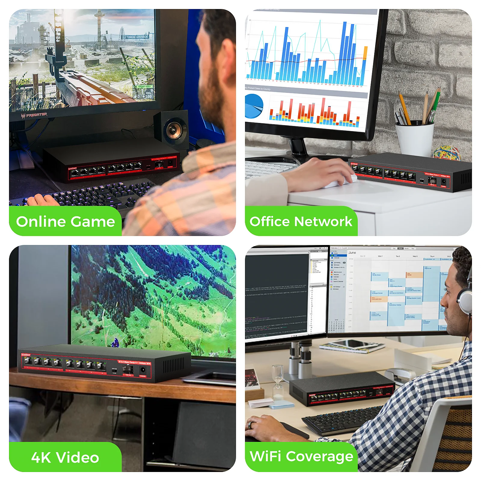 2.5G 8 Port Gigabit Switch Ethernet Switch 2500Mbps RJ45 Network Switch 10G SFP Home Lab Hub Internet Splitter Plug and Play