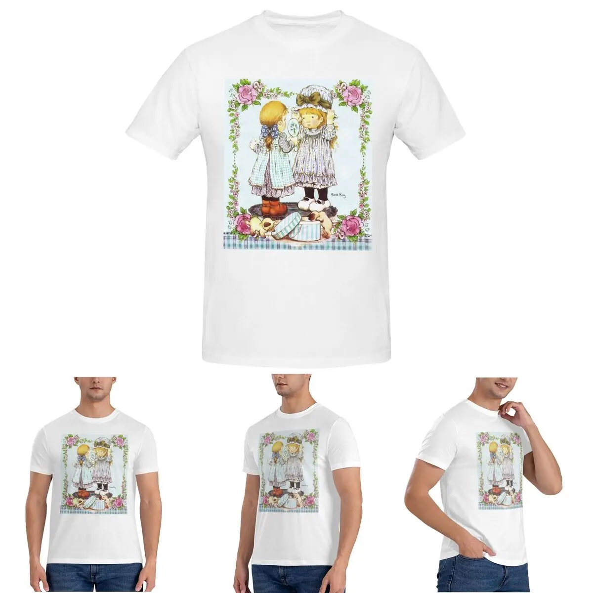 

Мультяшная футболка Sarah Kay Kawaii Girl для мужчин, хлопковые футболки больших размеров, мужские футболки с коротким круглым вырезом, летняя одежда, топы S-6XL