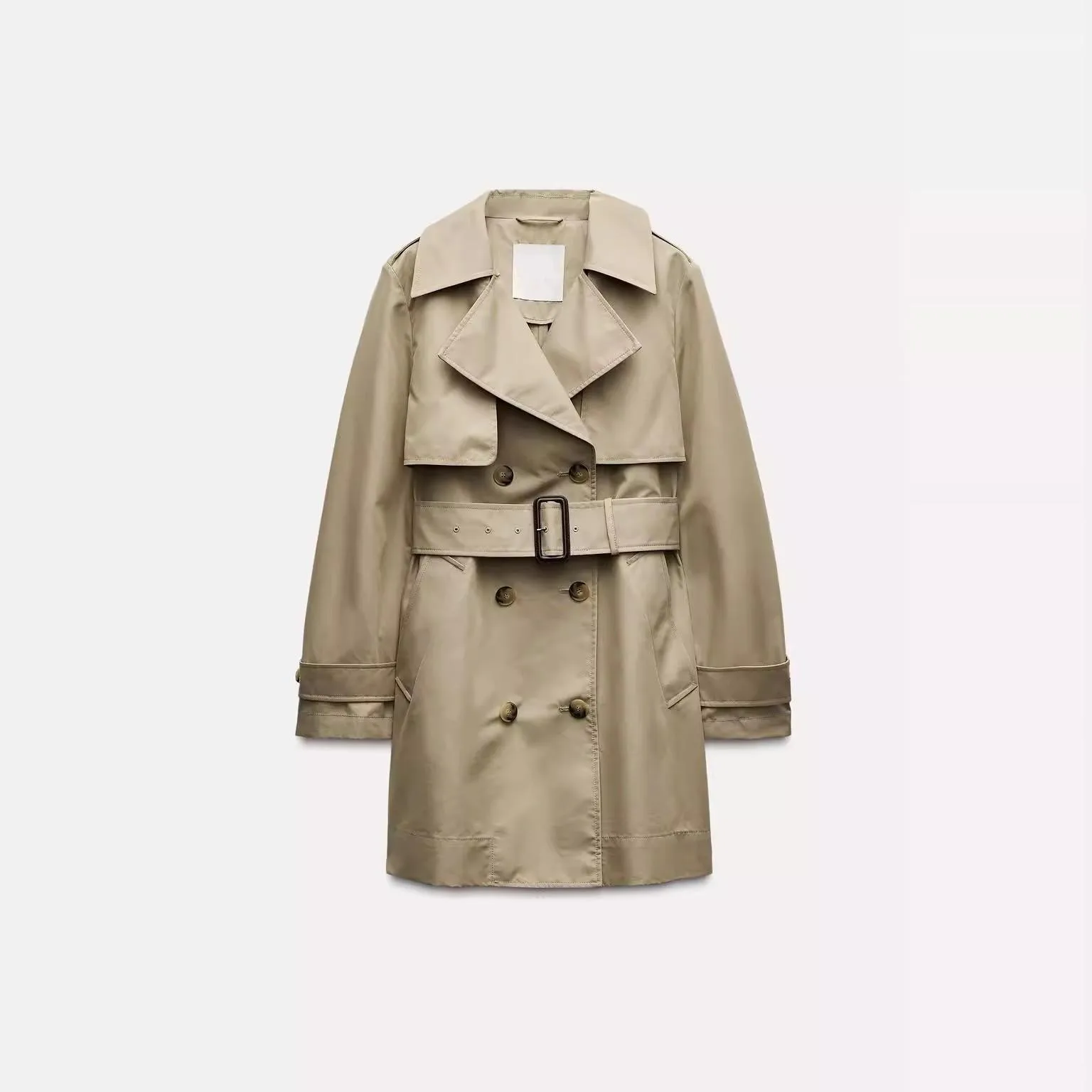New 2024 Autumn Fashion Simple Long Sleeve Double Breasted Belted Coat Street Style Regular Thickness Long Length Windbreaker