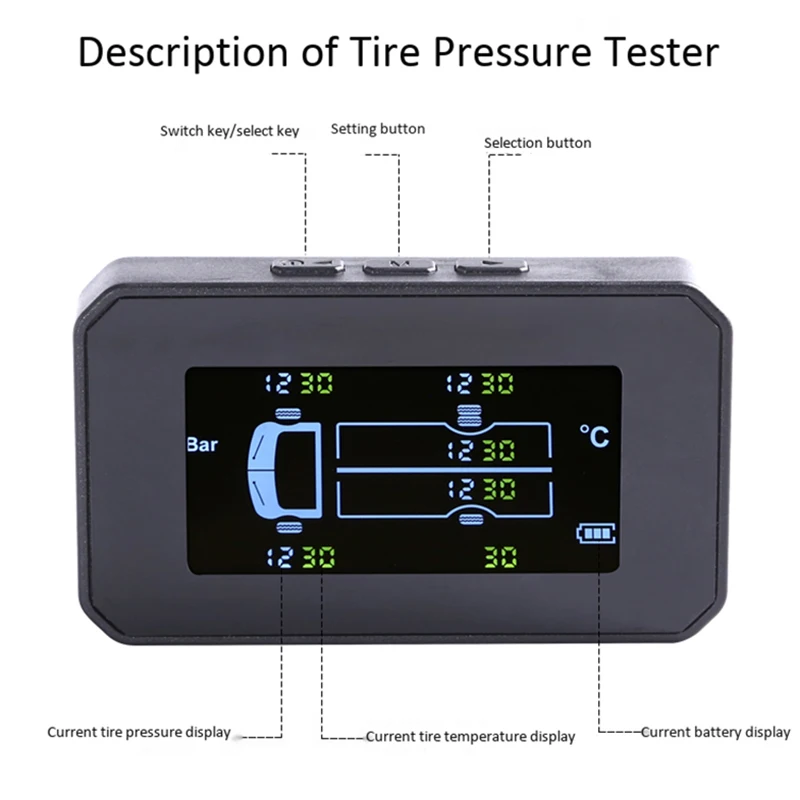 Solar Tpms Car Tire Pressure Alarm Monitoring System 6 Wheel Truck Automatic Tire Pressure Temperature Warning