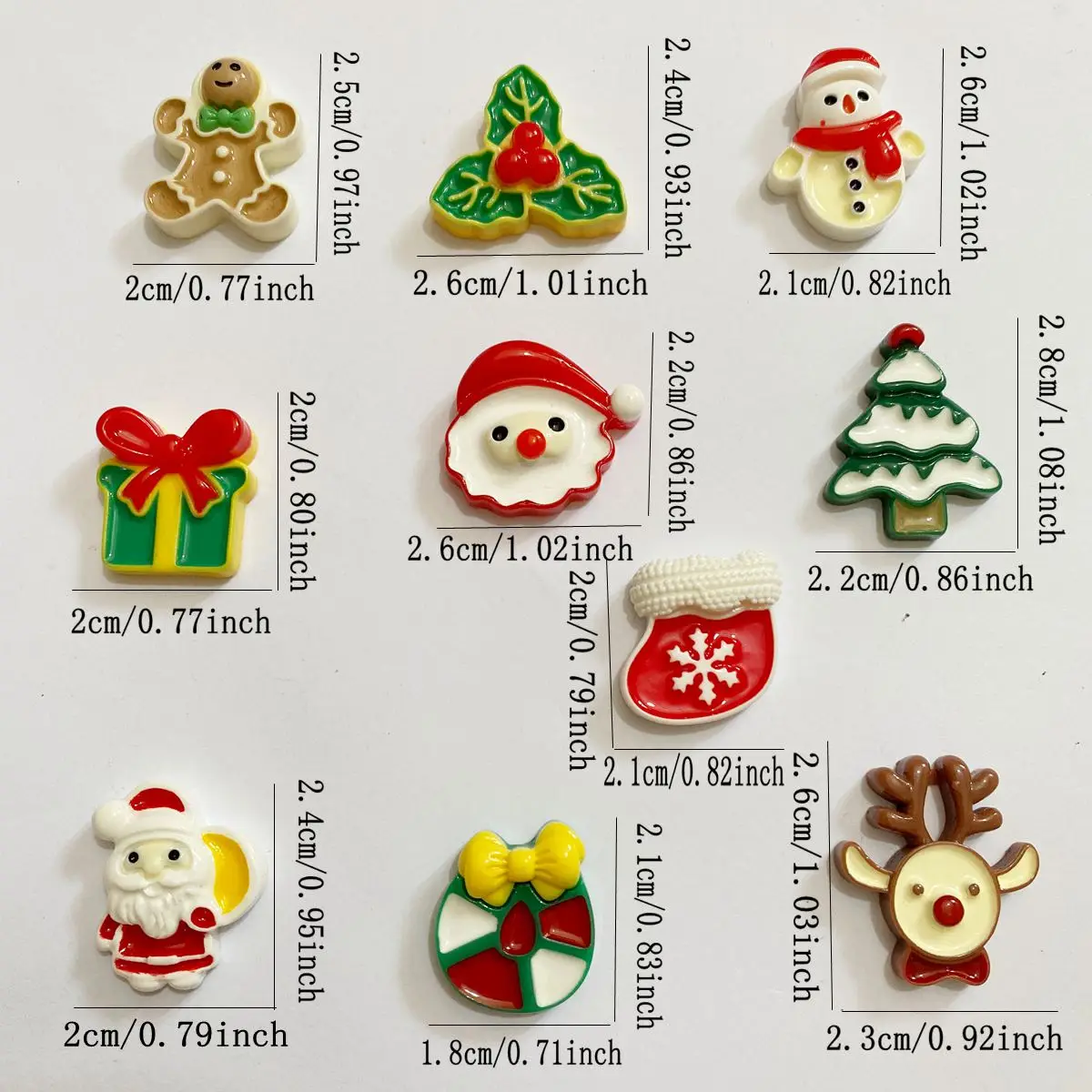 Resin Kawaii Colorful Santa Christmas Tree Snowman Gingerbread Man Flat Back Cartoon Figurines 10PCS Scrapbooks DIY Decor Crafts