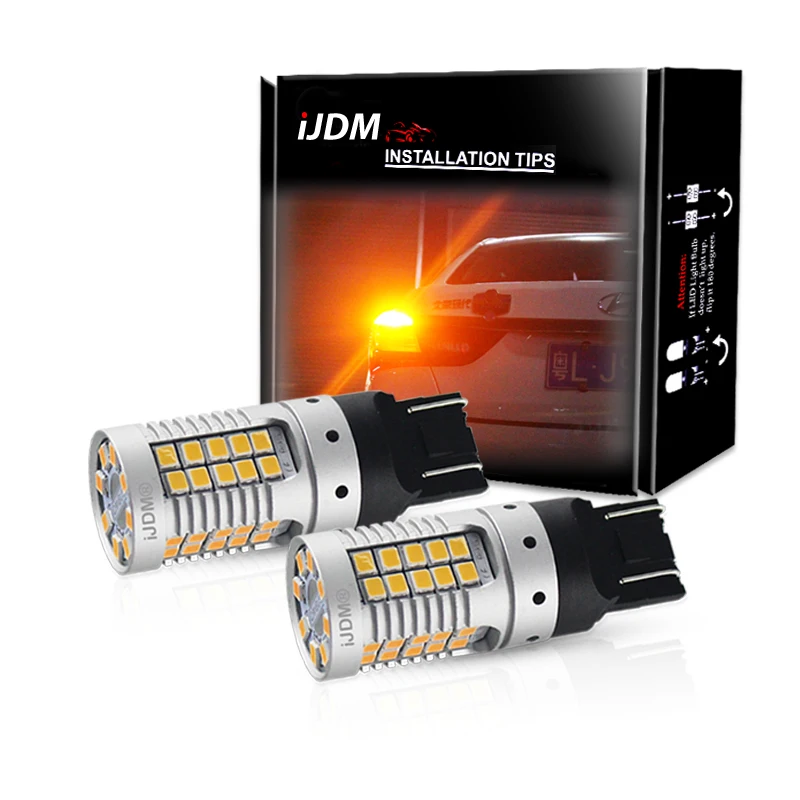 iJDM Canbus No Hyper Flash Amber Yellow 7440 W21W WY21W T20 LED Replacement Bulbs For Car Auto Front or Rear Turn Signal Lights