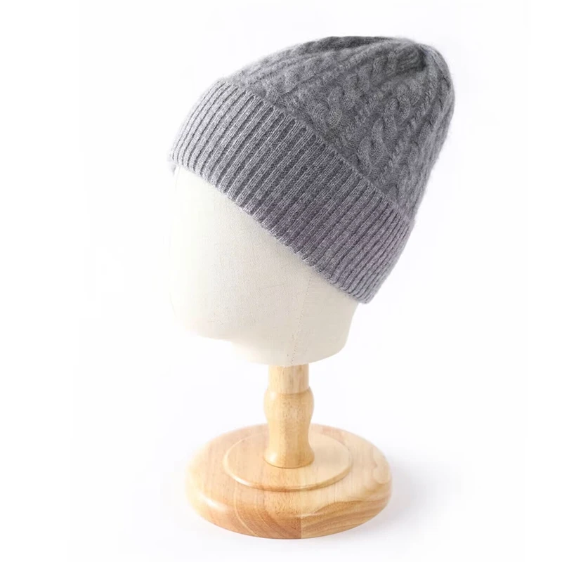 Cappello da donna lavorato a maglia di lana, morbido e caldo cappello in misto cashmere, elastico, alla moda, 100%