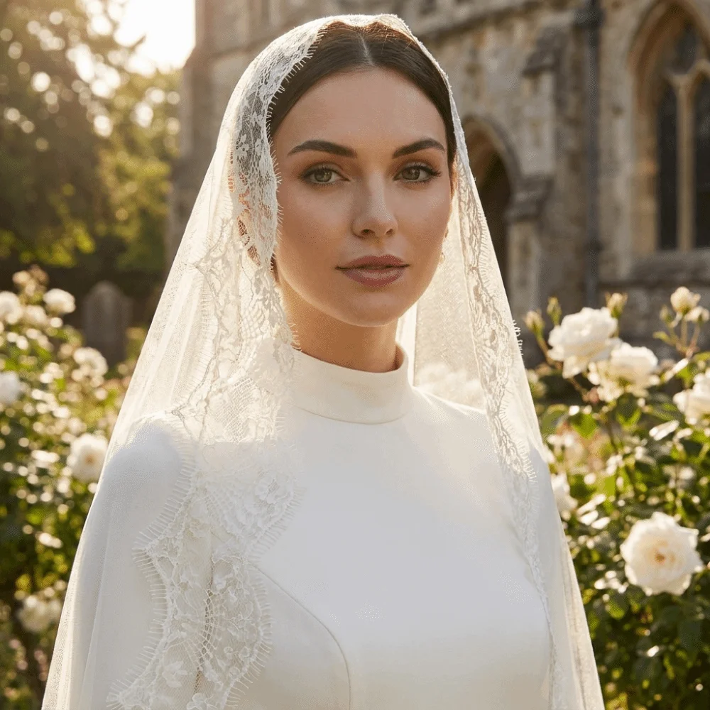2M Long Wedding Veil Delicate Tulle Lace Edge Bridal Headscarf Vintage Style Breathable Muslin Head Covering Wedding Accessory