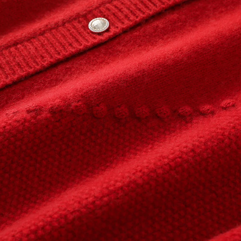 Women's New 100% Merino Wool Solid Color Cardigan  Button Design Knitted Lantern Sleeves Comfortable Warm Autumn  Winter Top