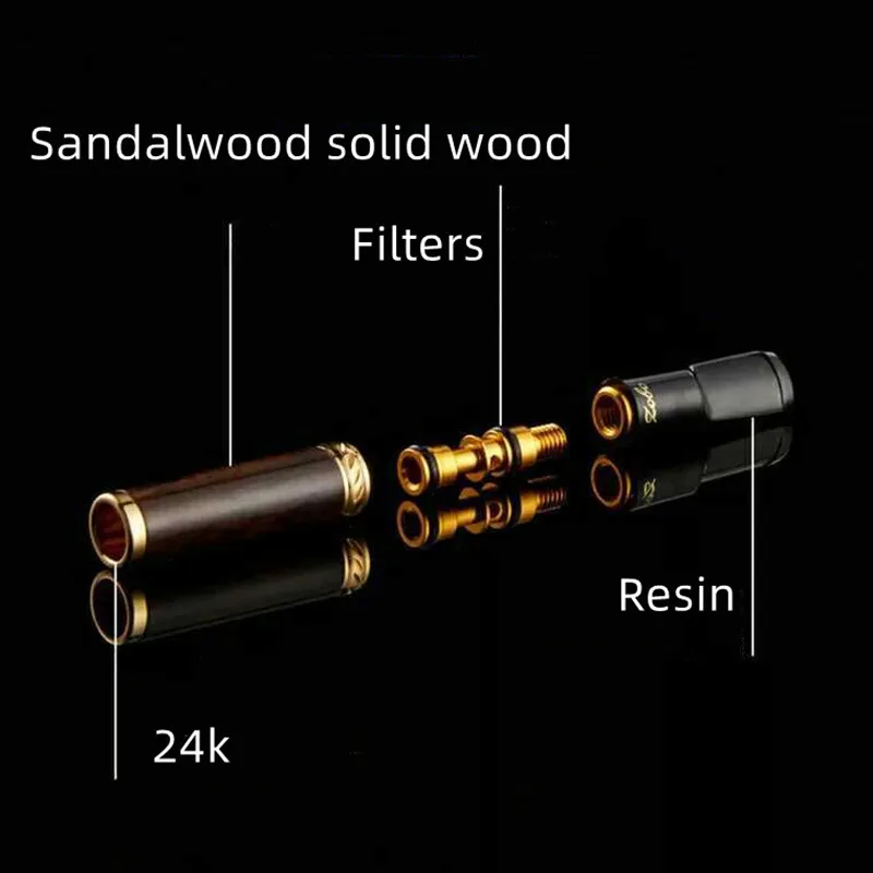 Solid Wood Cigarette Holder Filter Circular Type Washable Smoke Mouthpiece Triple Use Tobacco Pipe Men original Gifts