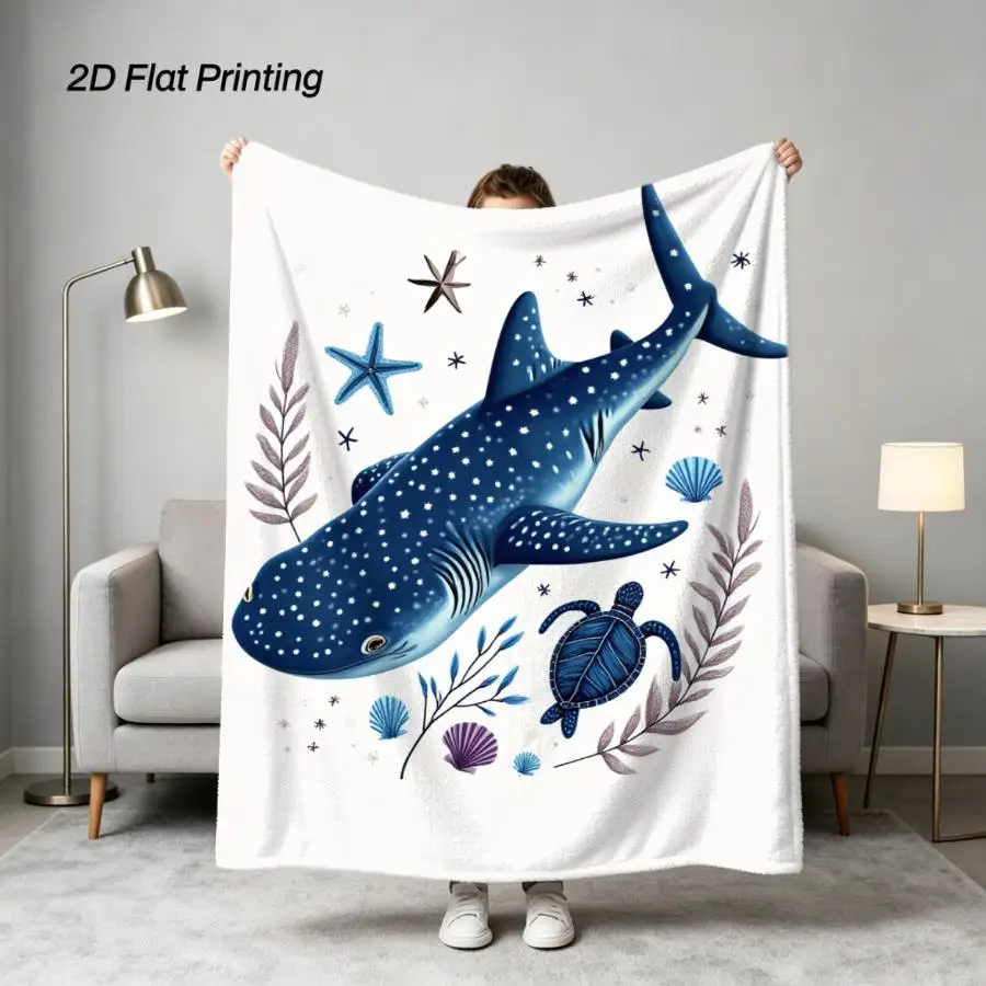 Aesthetic Sea Sharks Blanket Cozy Plush Couch Throw Cover Soft Bed Decorative Blue Animal Nap Blanket For All Season Bedding