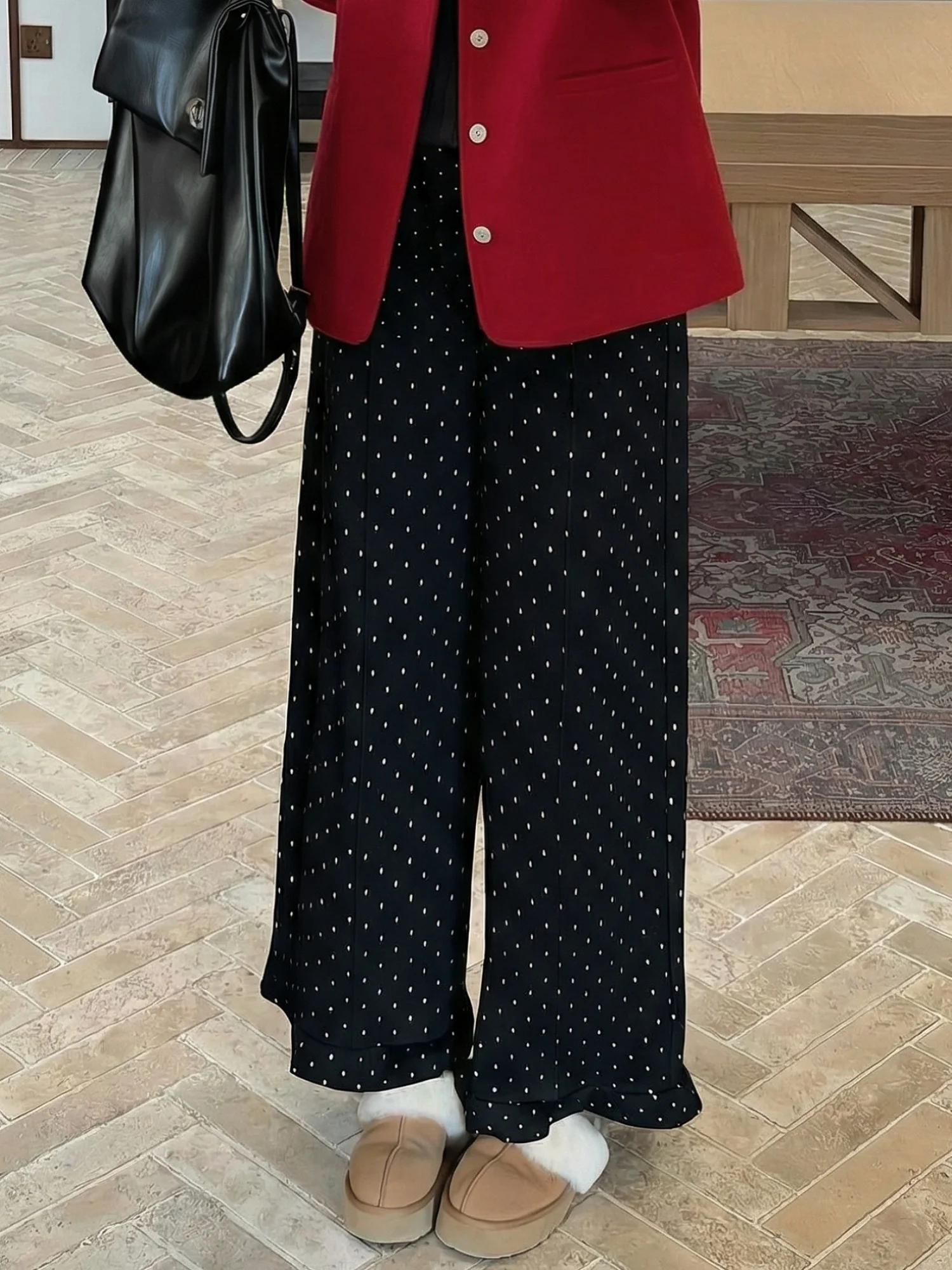 

High Waist Thickened Fleece Wide Leg Pants Drapey Loose Straight Cut Trousers Trendy Autumn Winter plus Size Women's Fashion