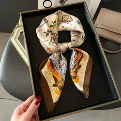 2025 NEW Hijab Head Girl Luxury Silk Square Plaid Scarf Women Satin Neck Hair Tie Band Soft Work Neckerchife