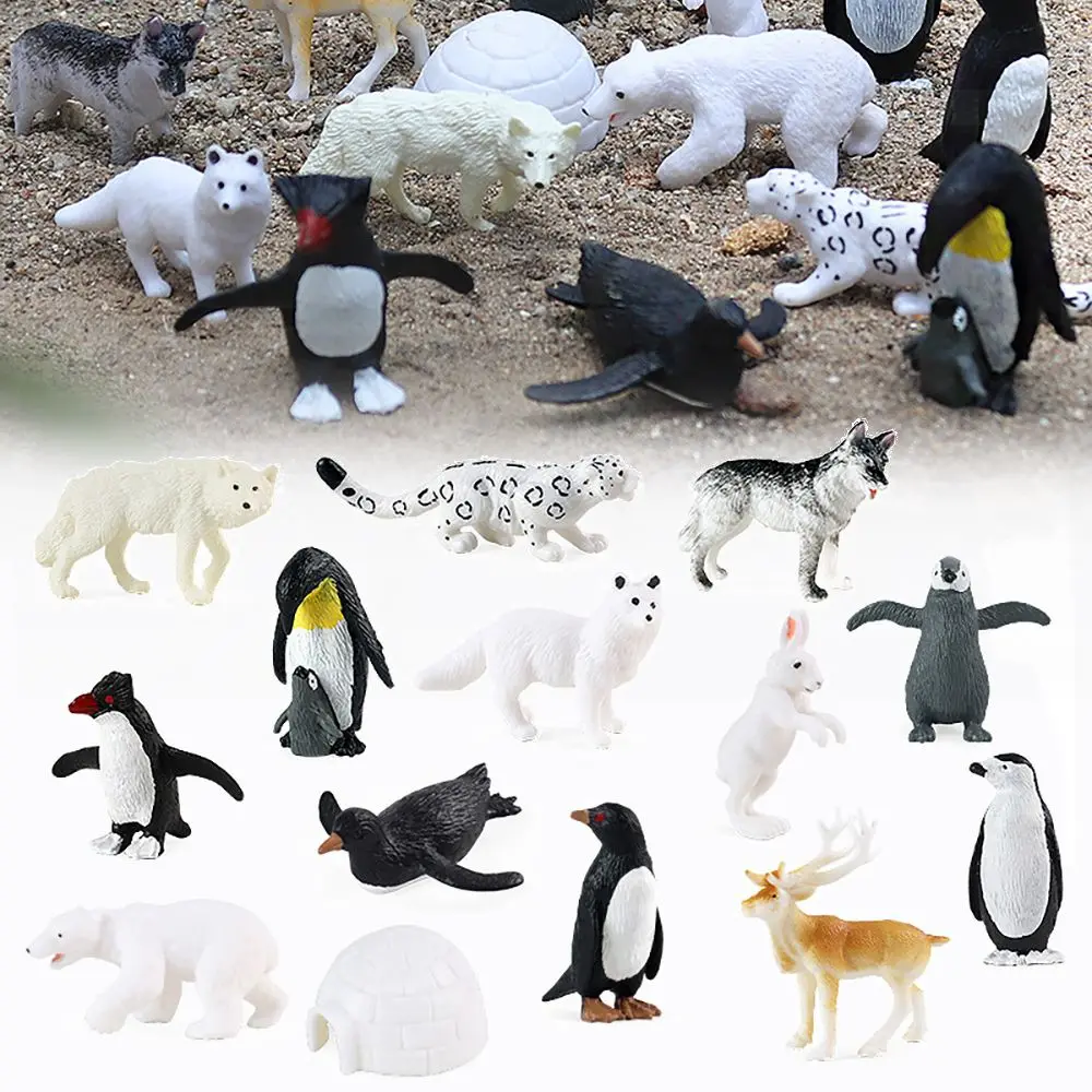 Regalo Micro paisaje ciencia educativo figuras de pingüino en miniatura Reno Lobo Oso Polar zorro conejo modelo Animal Ártico