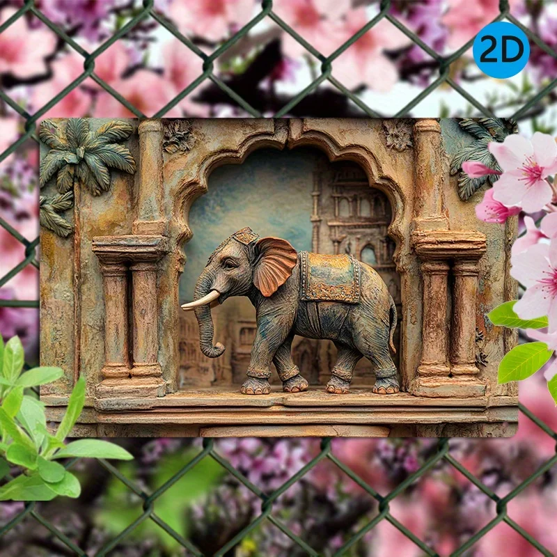 

Global Inspiration, Vintage Thai Elephant Aluminum Wall Art - 8x12" Metal Tin Sign for Living Room, Dining, Bedroom Decor