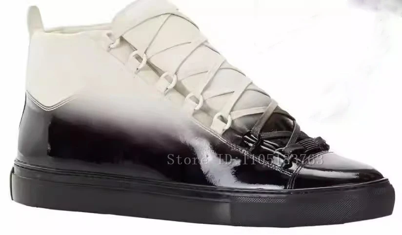 Men New Mixed Colors High Top Trainer Shoes Fashionable Flat Sport Shoes Round Toe Lace Up Suede Leather Casual Sneakers
