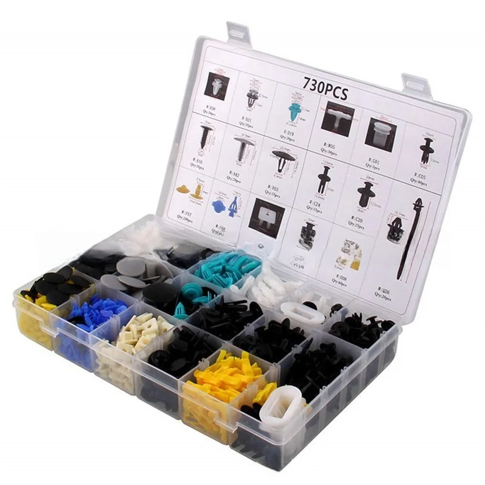 730PCS Mixed Bumper Clips Kit with 17 Designs Suitable for Various Car Makes and Models in Exterior Panel Repairs