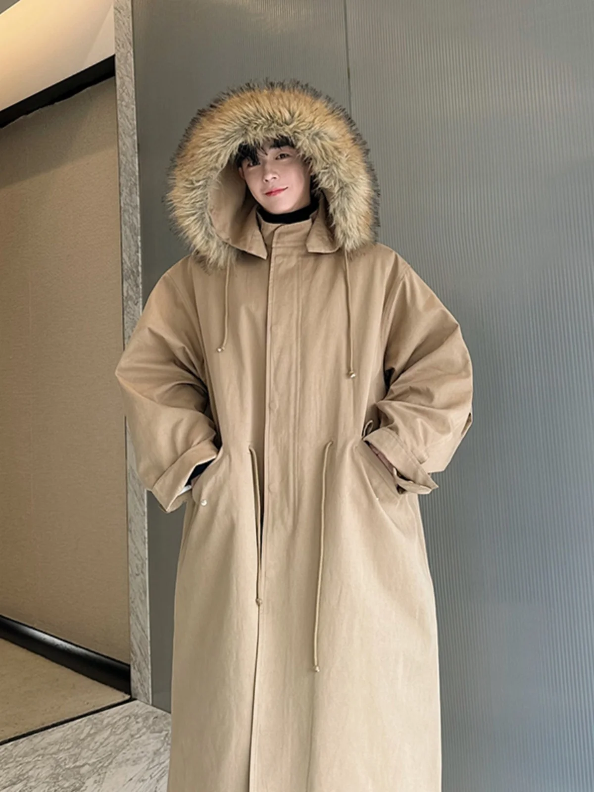 

Мужская демисезонная куртка-парка из утолщенного хлопка с отстегивающимся меховым воротником, свободного кроя, в трендовом молодежном стиле, повседневная