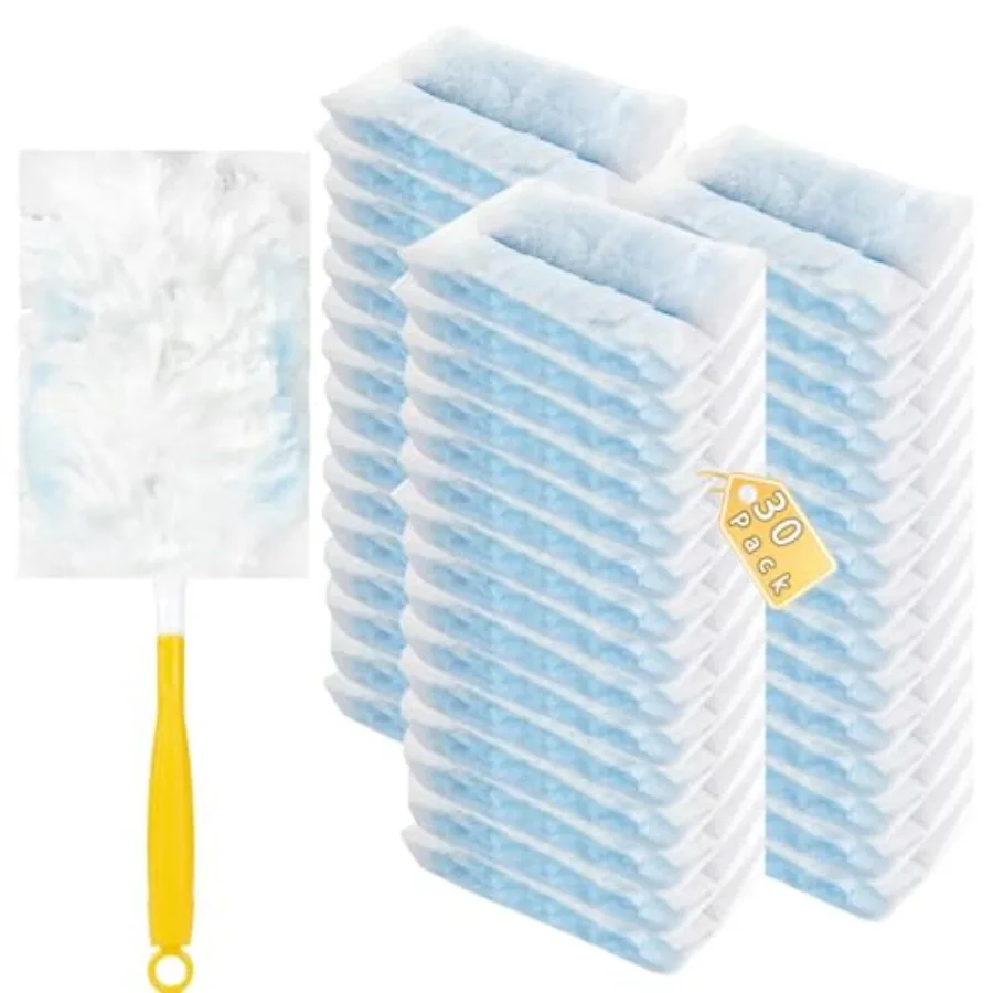

30 Pack Duster Refills Compatible with Swiffer Duster, Heavy Duty Multi Surface Duster Replacement with 1 Extra Handle for Clea