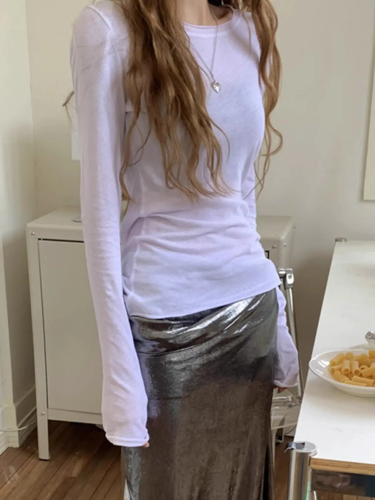 Zjaiss 2026 Spring Casual Lazy Style Women's Long Sleeve T-Shirt Fashion Elegant Inner Wear Basic Top Rolled Edge Slim Fit Tee