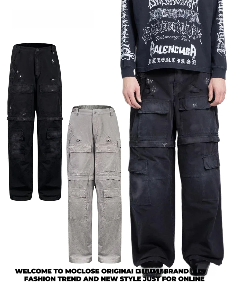 

Moclose Faion Paris Sle Heavy Waed Cuffed Loose Wide Leg Men Women Casual Pants Multiple kets Workwear Long Trousers