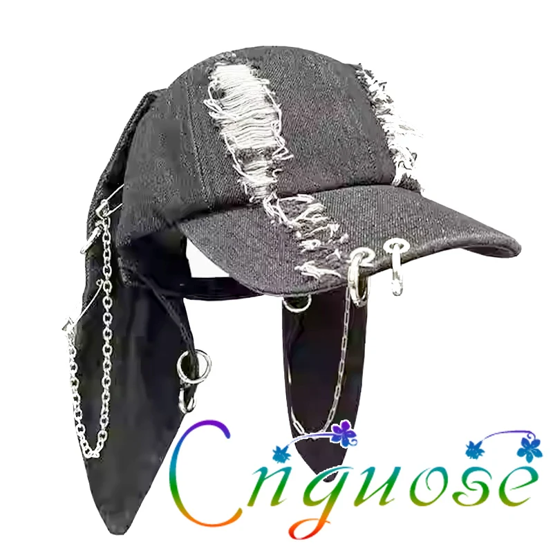 2024 Summer Punk Rabbit Ear Duck Tongue Hat Cowboy Hole Baseball Women's hat Chaoren Chain Hip Hop Abi Style Cute Women's Hats