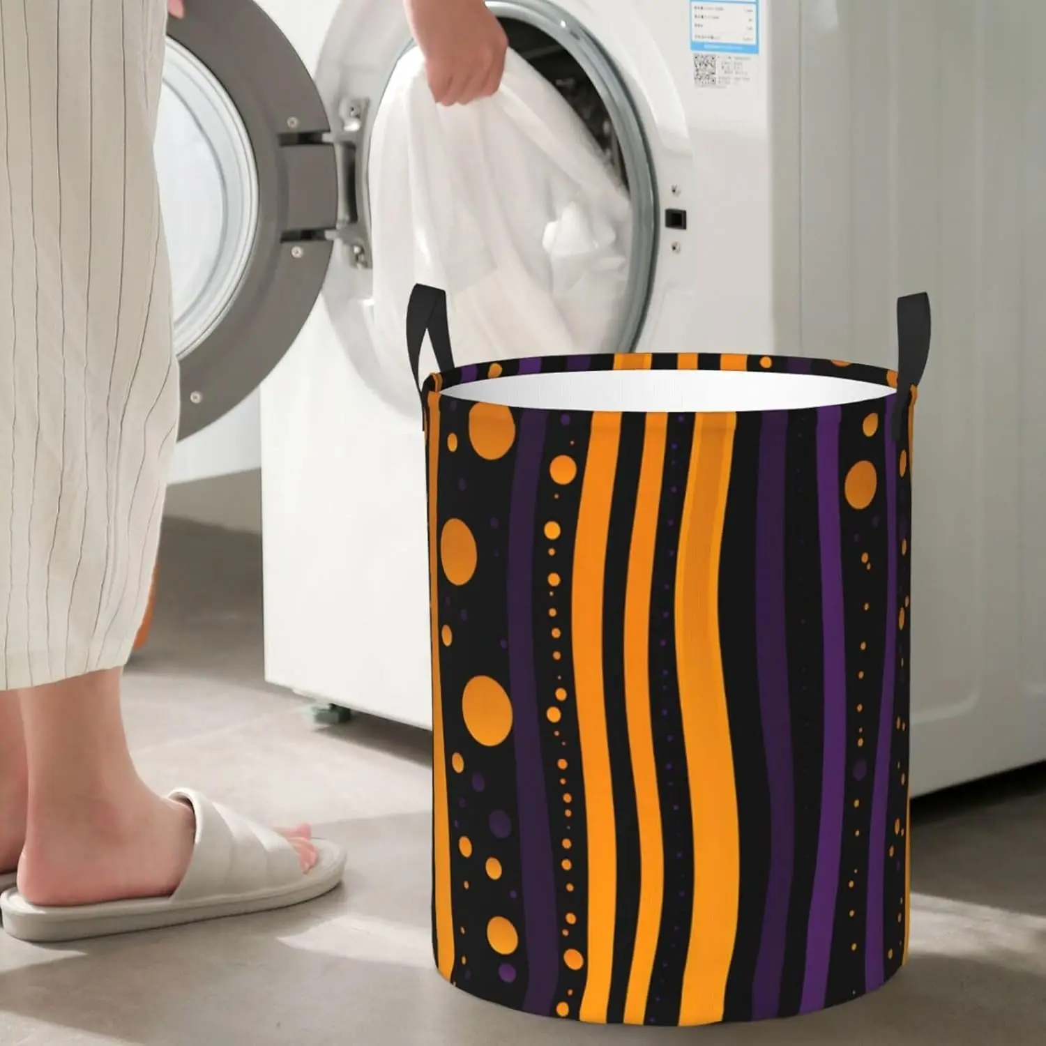 

Waterproof Laundry Hamper Halloween Wave Stripes Collapsible Laundry Basket Large Storage Basket Toy Storage Bins