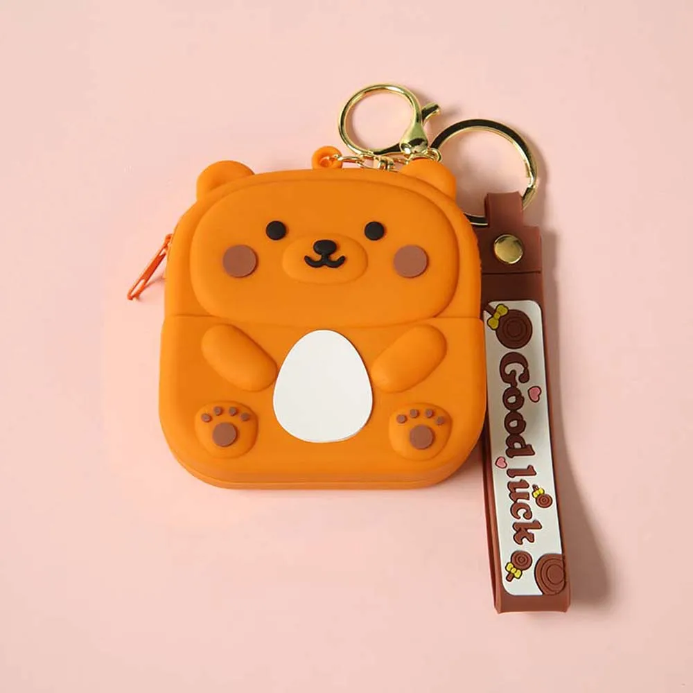 Bag Pendant Silicone Coin Purse Waterproof Korean Style Silicone Cartoon Wallet Bear Lightweight Square Purse Bag Girl/Boys