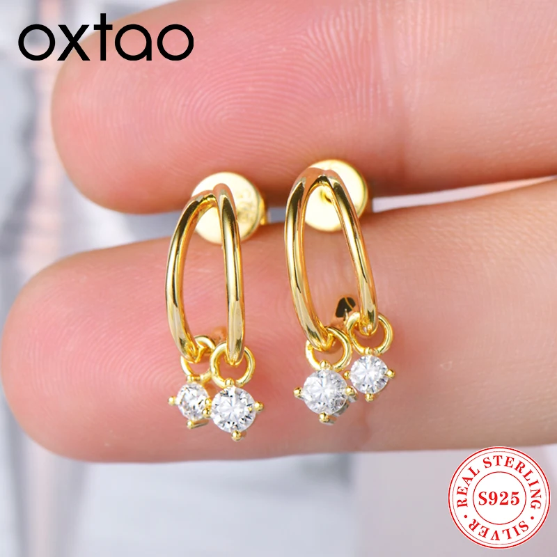 

OXTAO 925, серебряные висячие серьги для женщин, сверкающие лабораторные бриллианты, настоящие муассанитовые висячие серьги, свадебные украшения, подарок