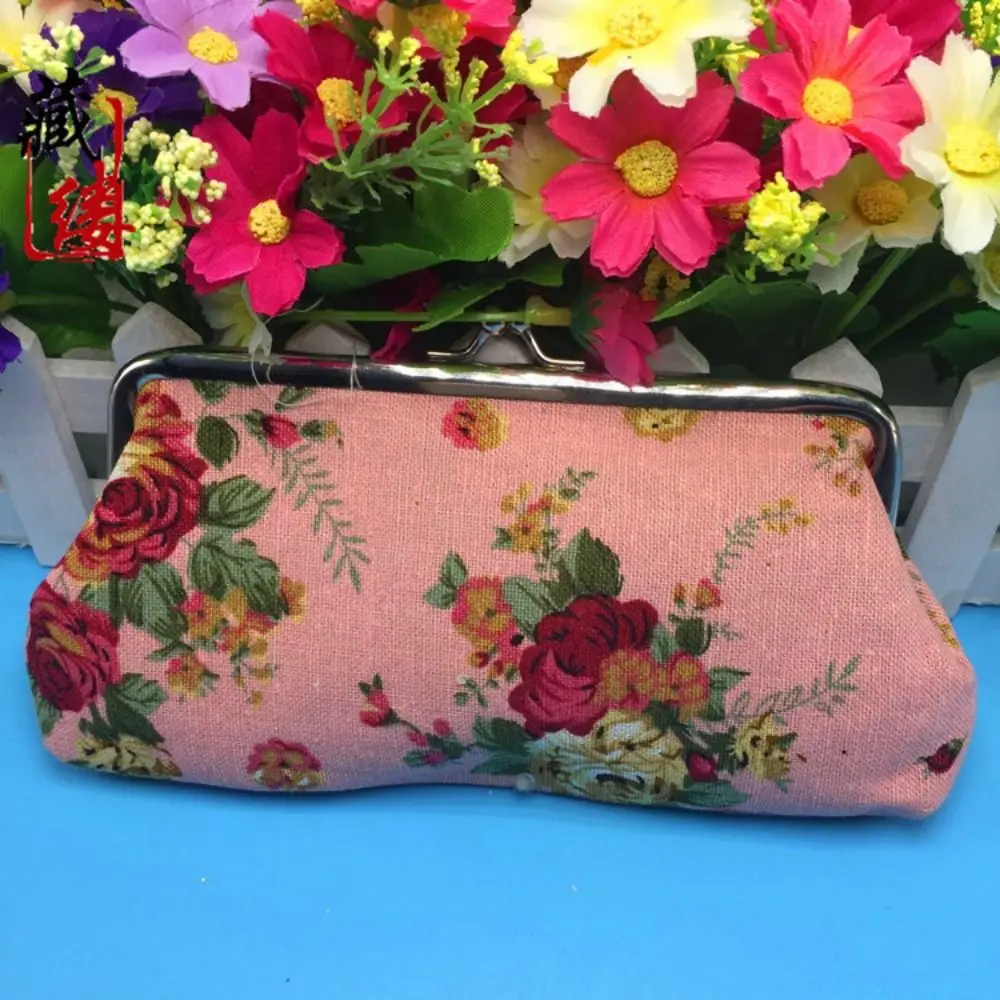 Creative Retro Long Kiss Lock Wallet Floral Vintage Flower Coin Purse Small Wallet Credit Card Holder Money Clutch Bag Travel
