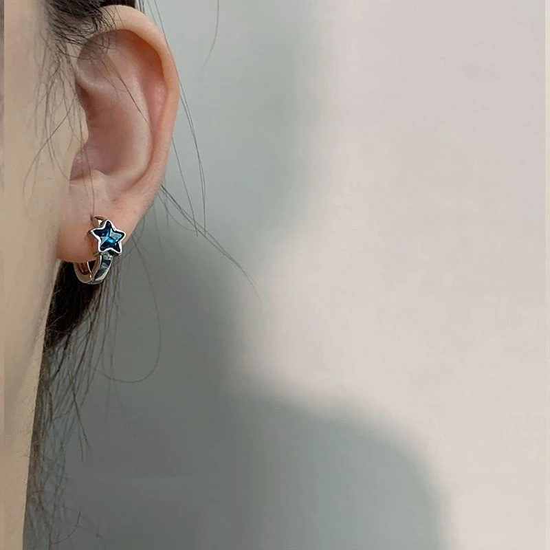 New Trendy Cute Sweet blue star Hoop Earrings for Women Girls Simple Fashion Vintage Earrings Aesthetic Jewelry Y2K Gift