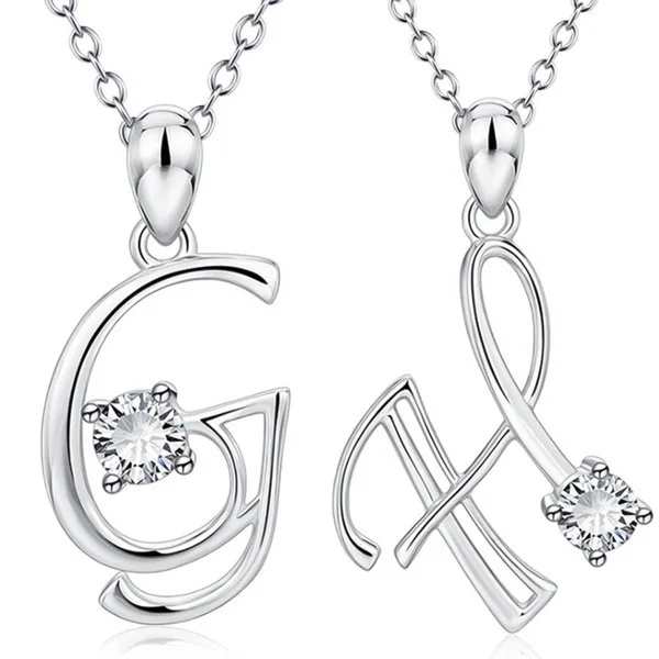 Initial Necklace 925 Sterling Silver Artistic Letter Pendant 26 Alphabet Necklace for Women