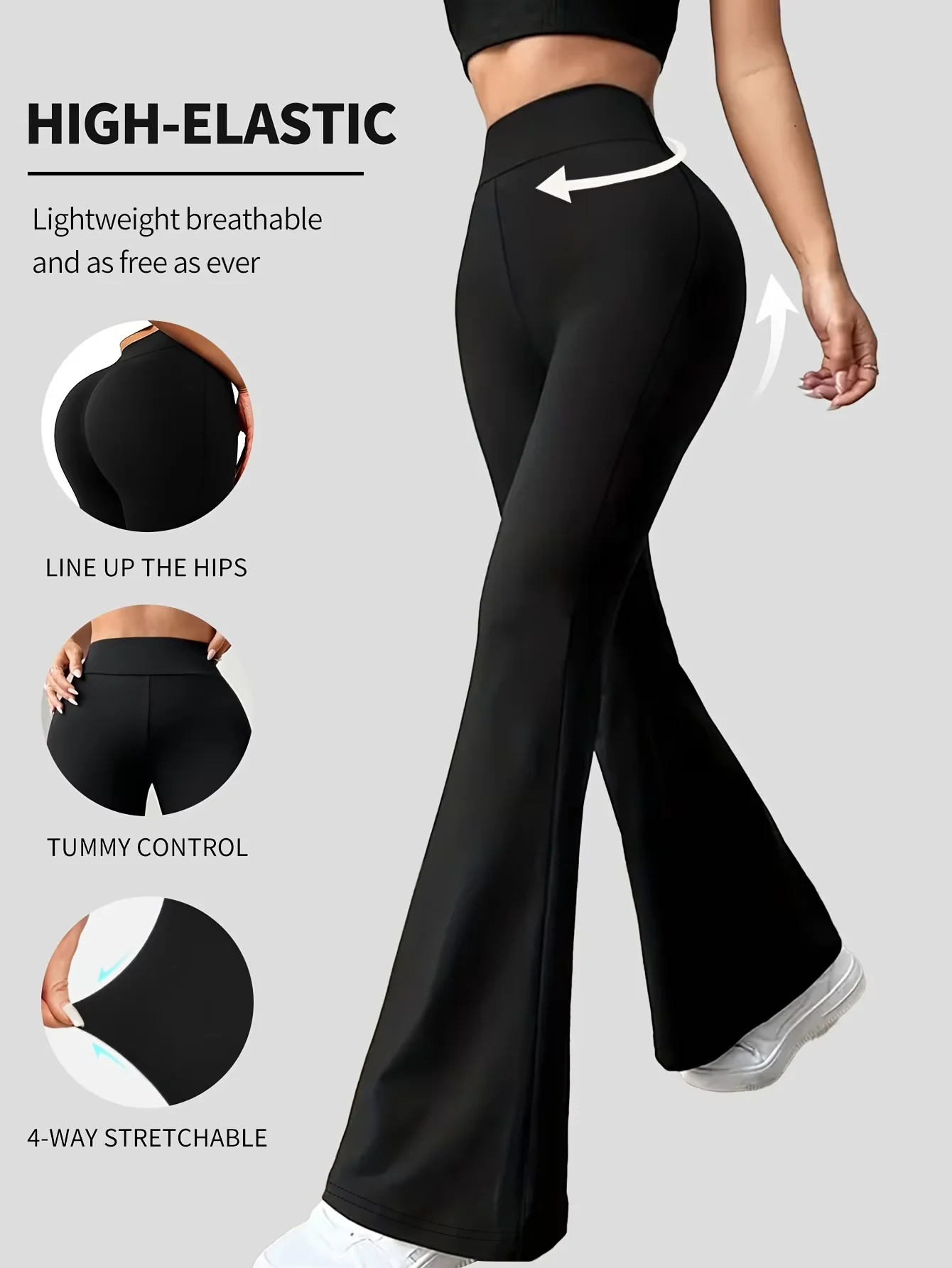 

Women's High Waist Kick Flare Leggings-Tummy Control Athleisure 4-Way Stretch Bootcut Workout Pants Bell Bottom Black Yoga Pants