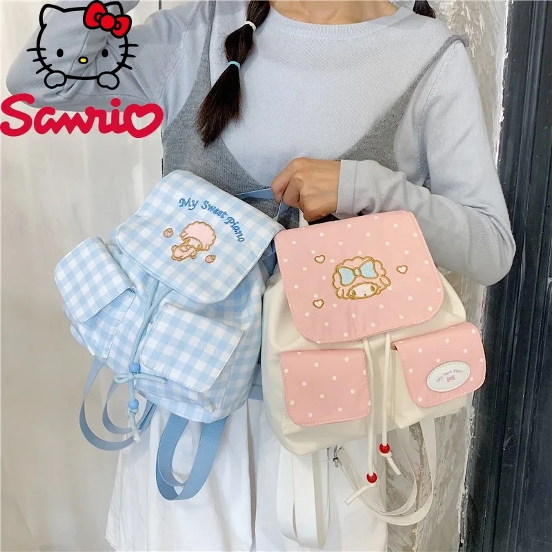 Hellokitty 2025 New Women's Backpack Fashion High Quality Women's Drawstring Backpack Cartoon Versatile Girls' Travel Backpack