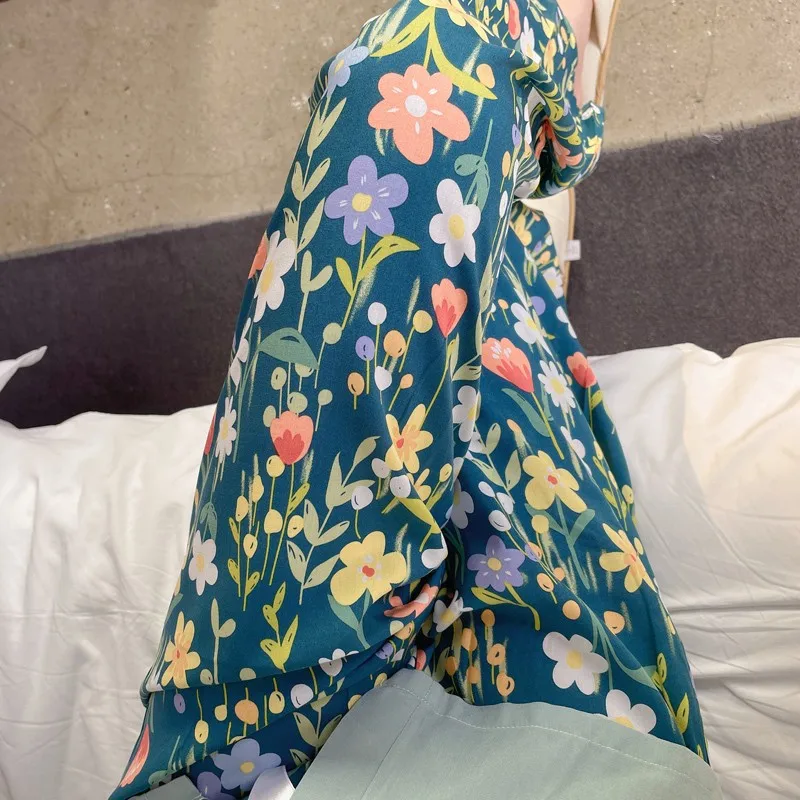 Summer New Floral Printed Sleep Bottoms Women Pajama Pants Soft Viscose Lounge Trousers Elastic Waist Thin Home Wide Leg Pants