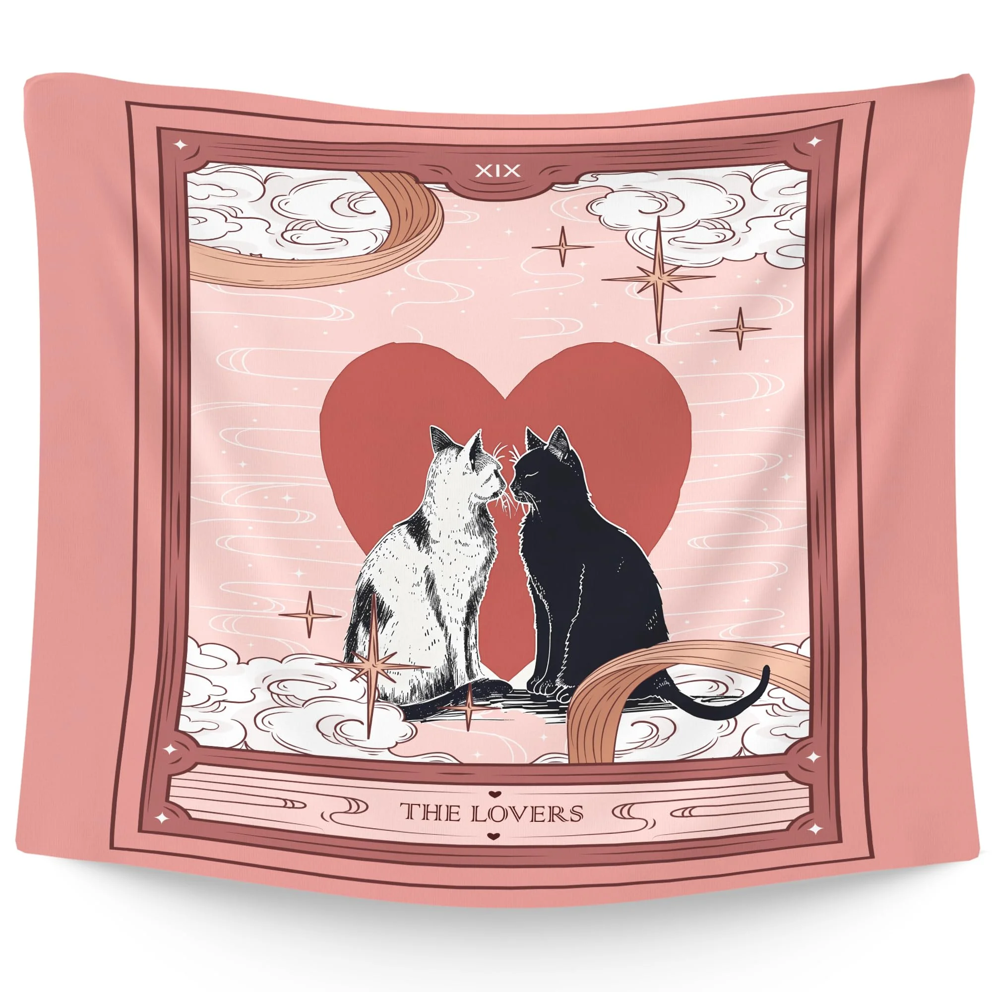 

VIKAMA The Lovers Tarot Card Tapestry, Pink Tiger & Floral Print Wall Hanging, Polyester Tapestry for Bedroom Couple Room Decor