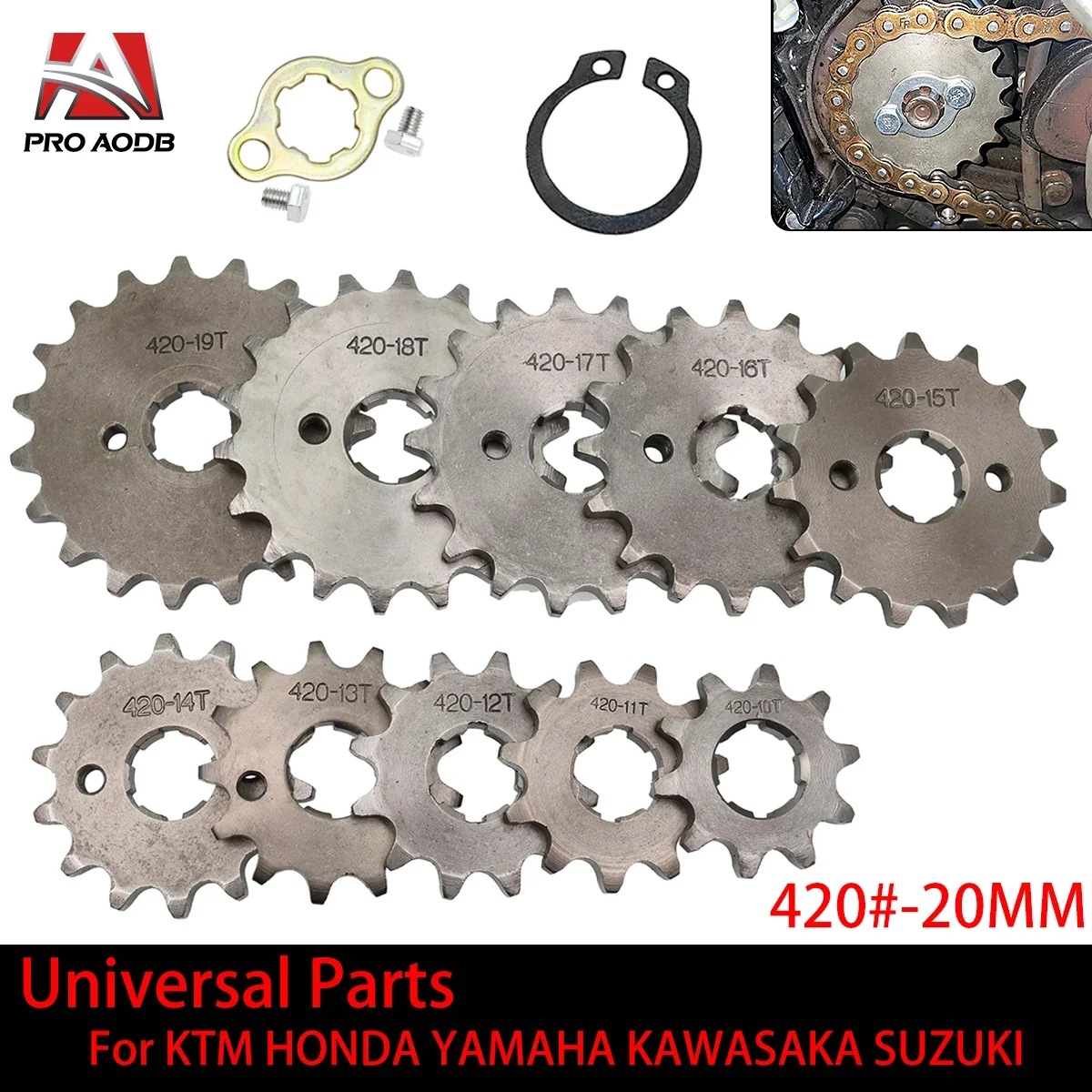 

420 10T - 19T Tooth 17mm 20mm Front Engine Sprocket for 50-125cc Motorcycle Pit Dirt Bike ATV Go kart Motocross Universal Parts