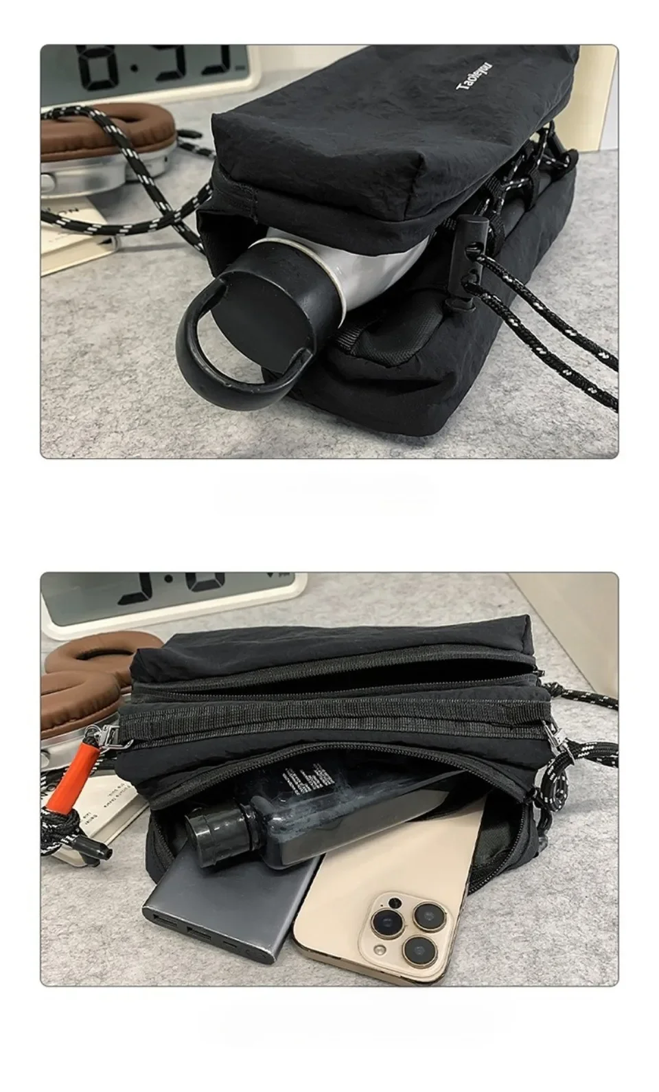 Unisex Camp Messenger Bag, große Kapazität, Umhängetasche für Männer und Frauen, robuster Nylon-Wander- und Reiserucksack – Detail 17